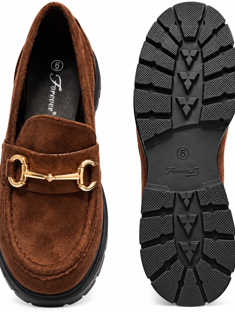 Forever 21 Brown Suede Loafers with Gold Bit